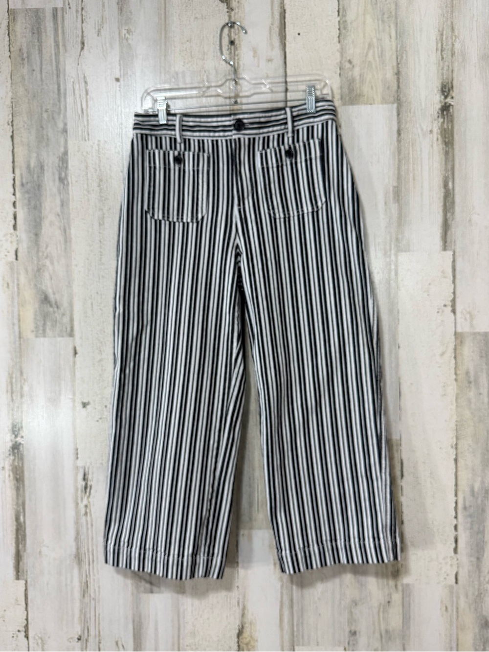 LOFT Black & White Striped Cropped Wide-Leg Jeans Petite Pants